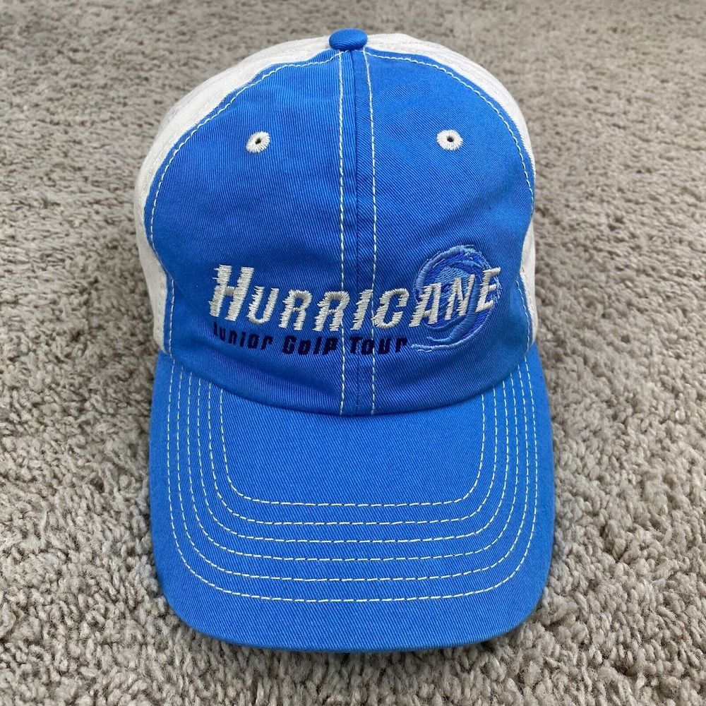 Hurricane Junior Golf Tour ADG Hat‎ Khaki Blue Adjustable Script Logo Dad Cap